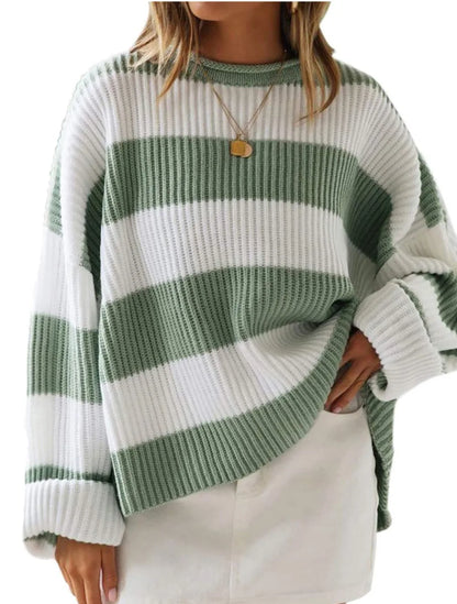 Pullover Sweaters - Casual Striped Chilly Season Oversized Pullover Sweater”