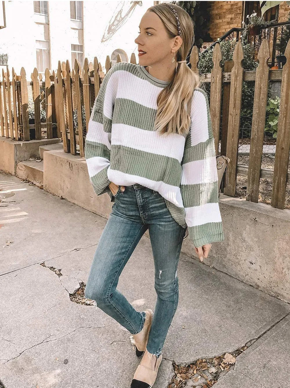 Pullover Sweaters - Casual Striped Chilly Season Oversized Pullover Sweater”