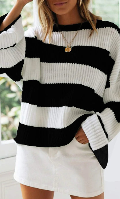 Pullover Sweaters - Casual Striped Chilly Season Oversized Pullover Sweater”