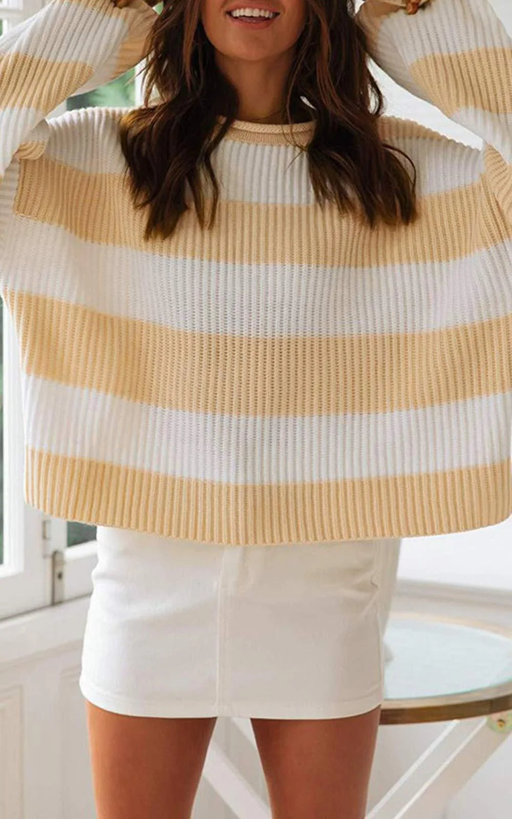 Pullover Sweaters - Casual Striped Chilly Season Oversized Pullover Sweater”