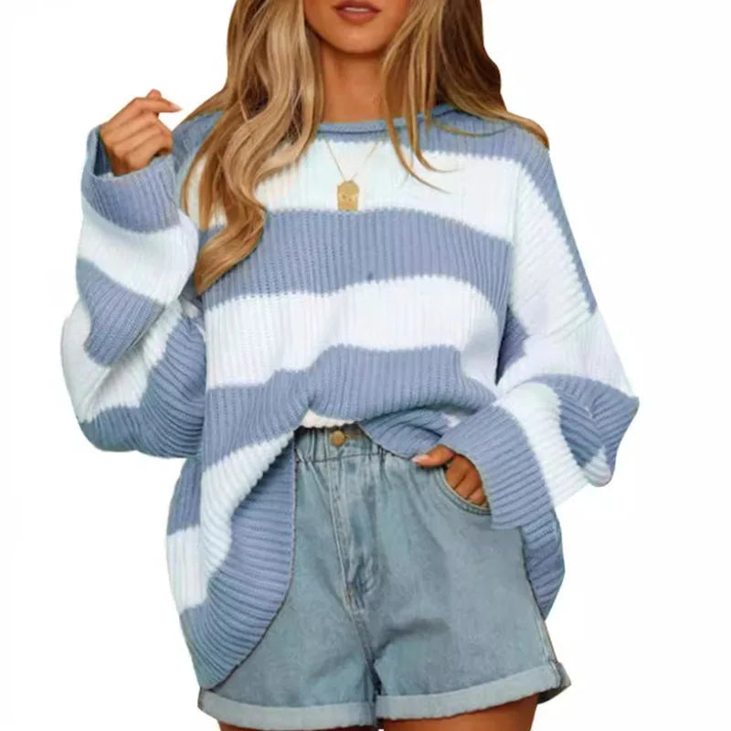 Pullover Sweaters - Casual Striped Chilly Season Oversized Pullover Sweater”