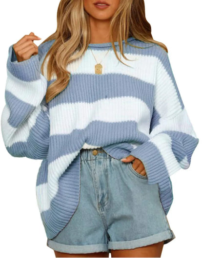 Pullover Sweaters - Casual Striped Chilly Season Oversized Pullover Sweater”