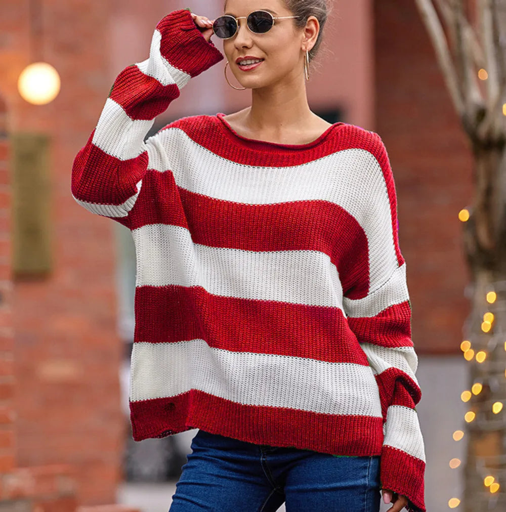 Pullover Sweaters - Casual Striped Chilly Season Oversized Pullover Sweater”