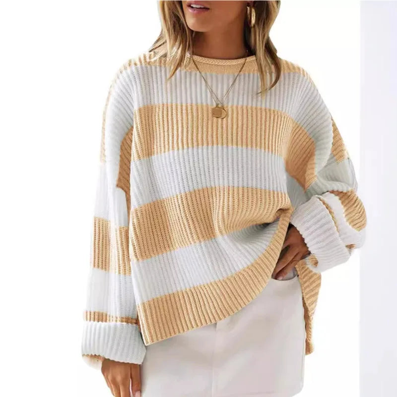 Pullover Sweaters - Casual Striped Chilly Season Oversized Pullover Sweater”