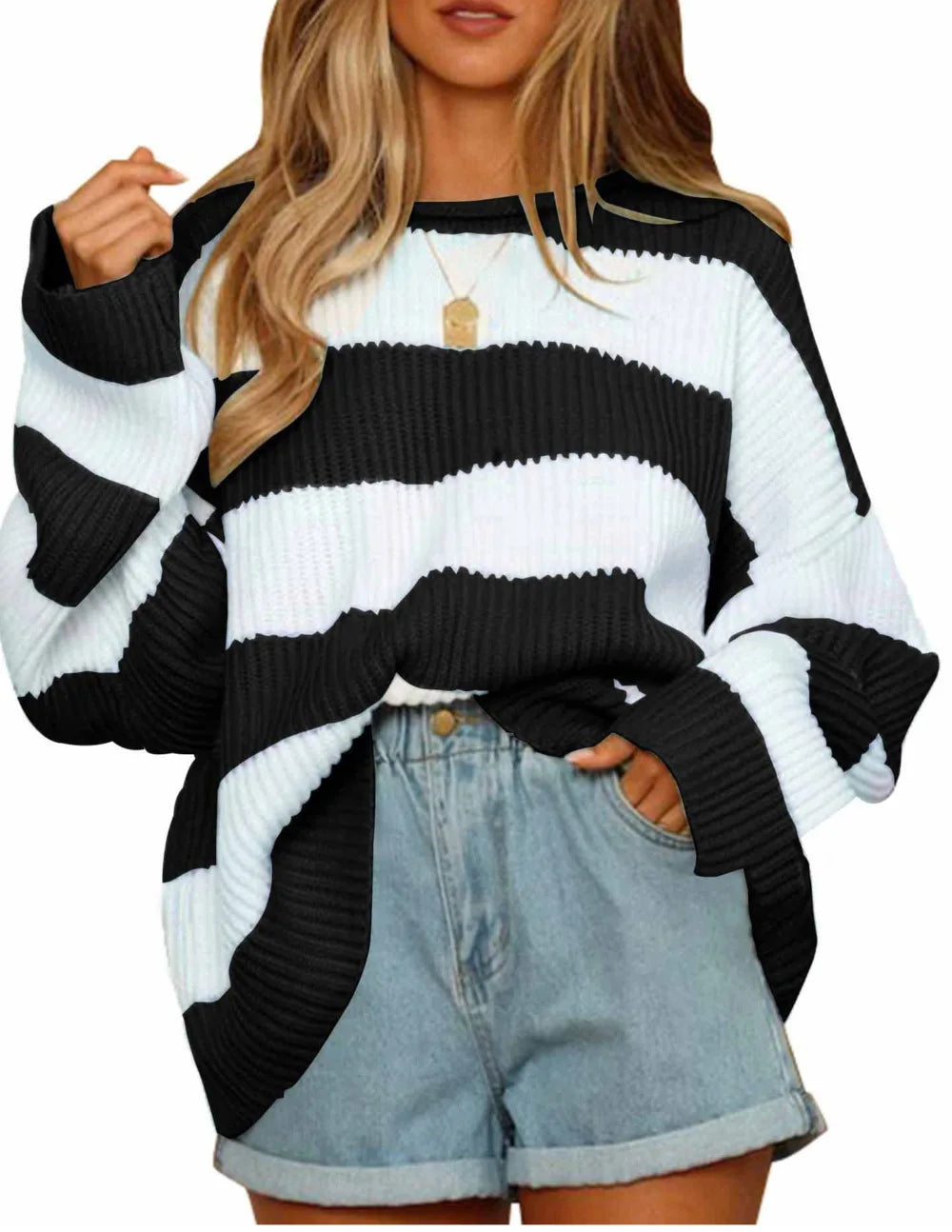 Pullover Sweaters - Casual Striped Chilly Season Oversized Pullover Sweater”