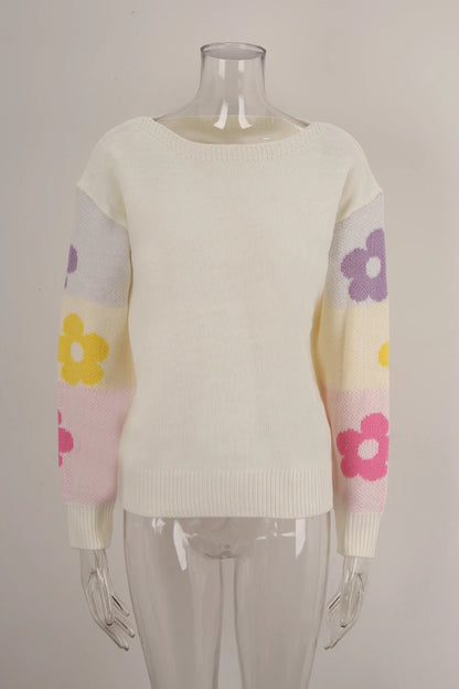 Pullover Sweaters - Chic Blossom Sleeve Pullover Sweaters