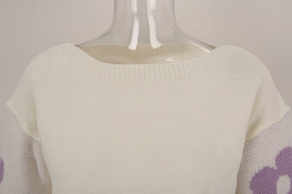 Pullover Sweaters - Chic Blossom Sleeve Pullover Sweaters