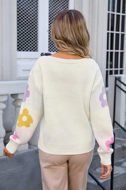 Pullover Sweaters - Chic Blossom Sleeve Pullover Sweaters