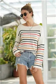 Pullover Sweaters - Chic Multicolor Striped Knit Pullover