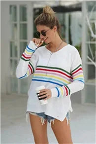 Pullover Sweaters - Chic Multicolor Striped Knit Pullover