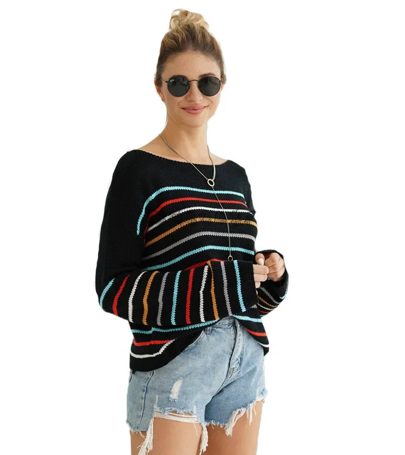 Pullover Sweaters - Chic Multicolor Striped Knit Pullover