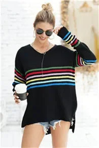 Pullover Sweaters - Chic Multicolor Striped Knit Pullover