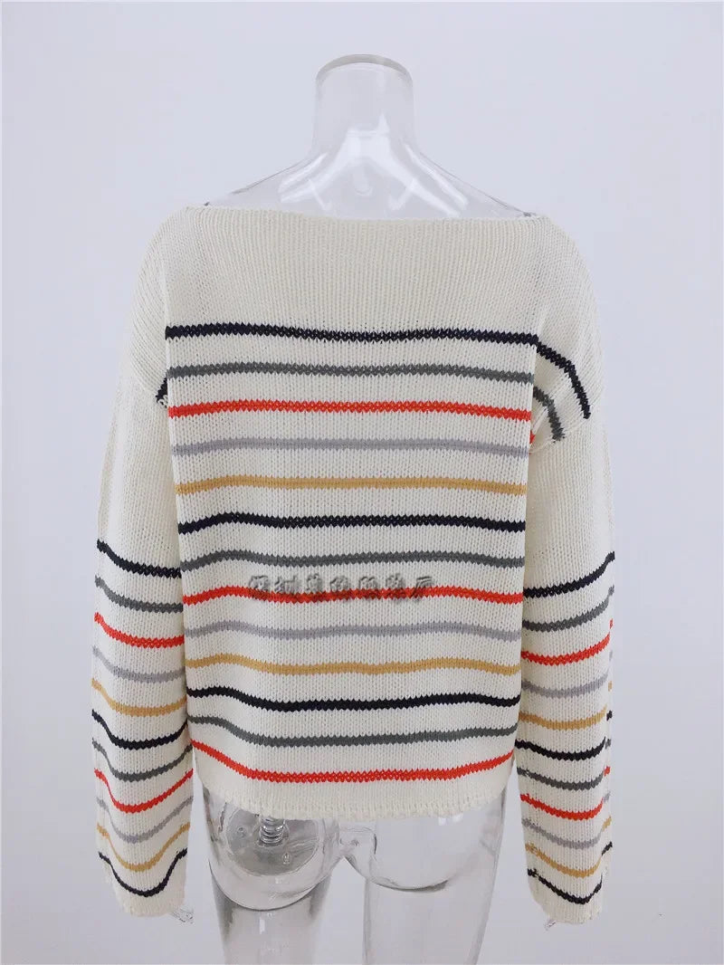 Pullover Sweaters - Chic Multicolor Striped Knit Pullover