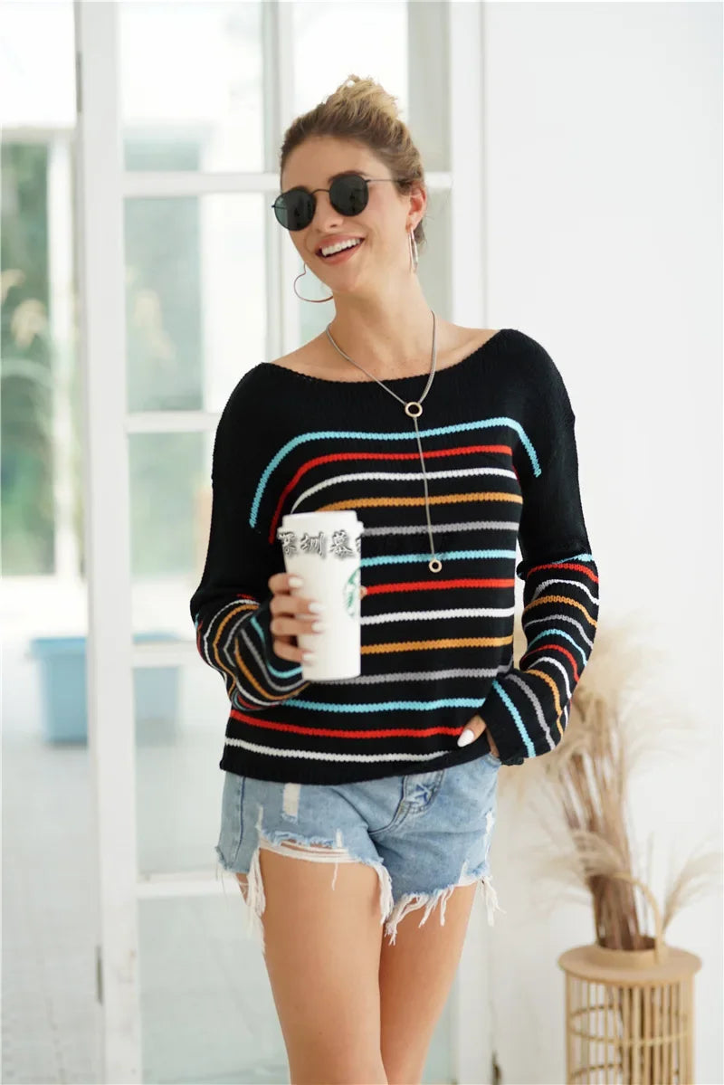 Pullover Sweaters - Chic Multicolor Striped Knit Pullover