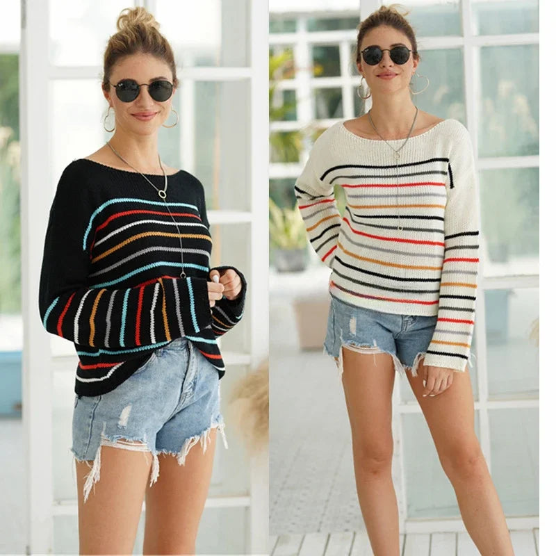 Pullover Sweaters - Chic Multicolor Striped Knit Pullover