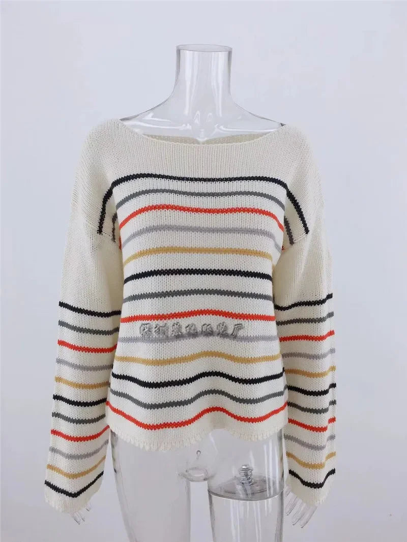 Pullover Sweaters - Chic Multicolor Striped Knit Pullover