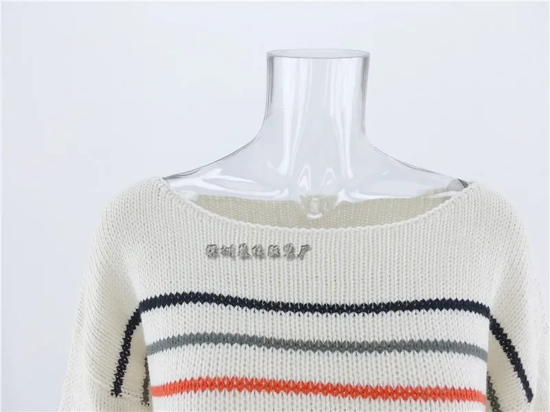 Pullover Sweaters - Chic Multicolor Striped Knit Pullover