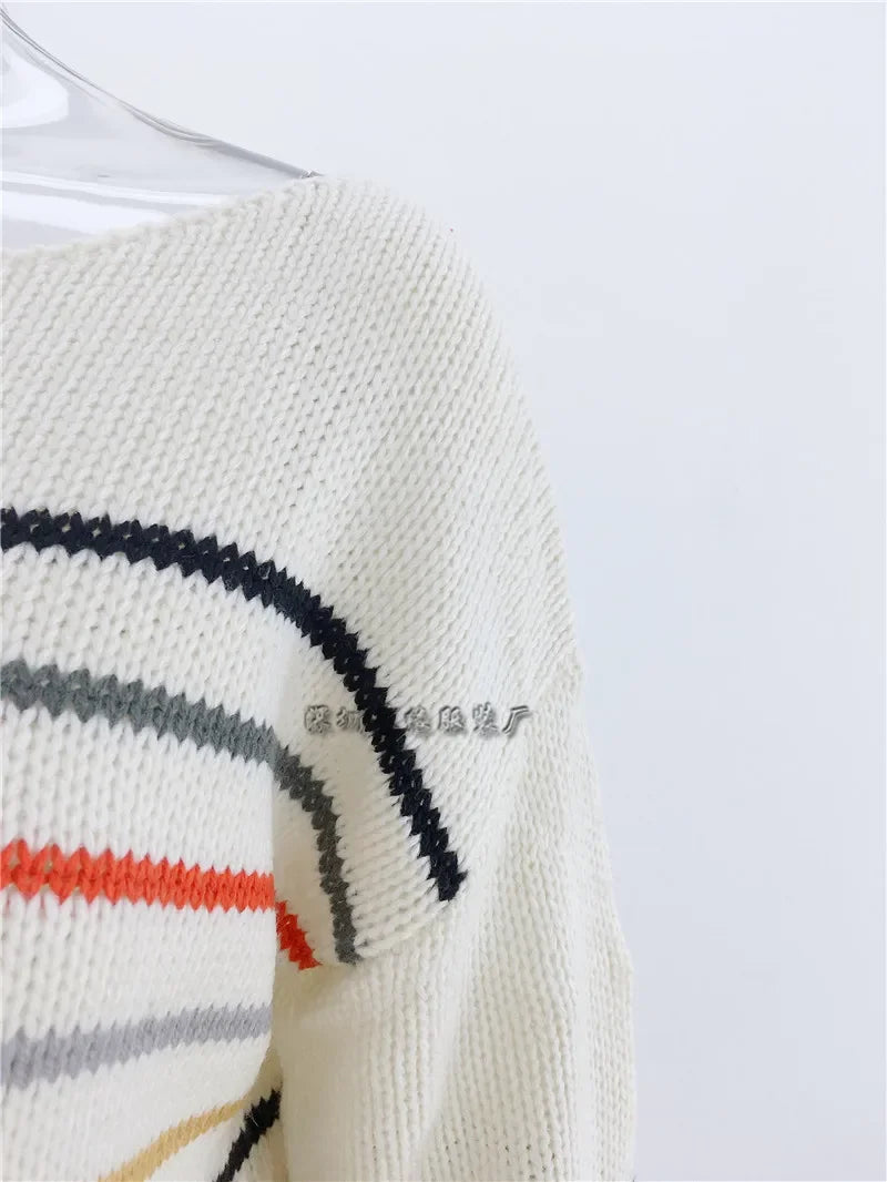 Pullover Sweaters - Chic Multicolor Striped Knit Pullover