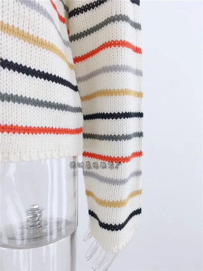 Pullover Sweaters - Chic Multicolor Striped Knit Pullover