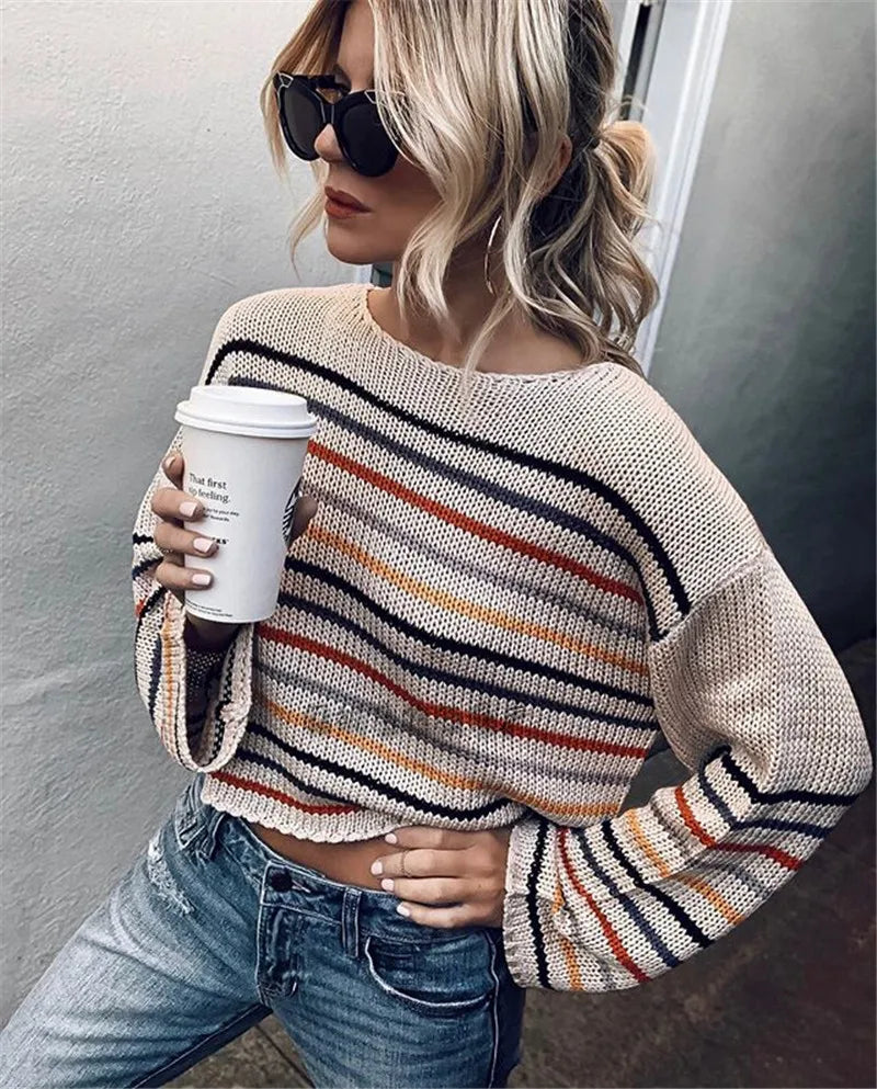 Pullover Sweaters - Chic Multicolor Striped Knit Pullover