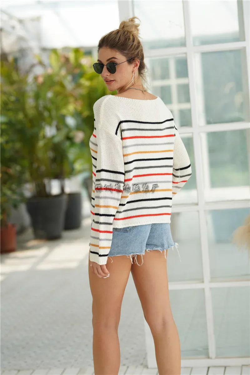 Pullover Sweaters - Chic Multicolor Striped Knit Pullover