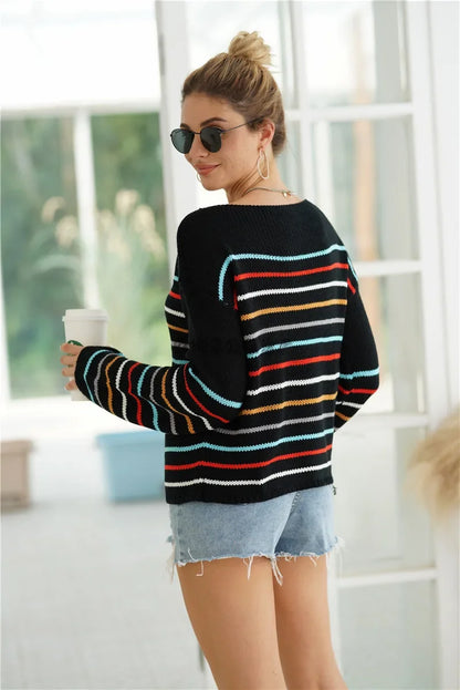 Pullover Sweaters - Chic Multicolor Striped Knit Pullover