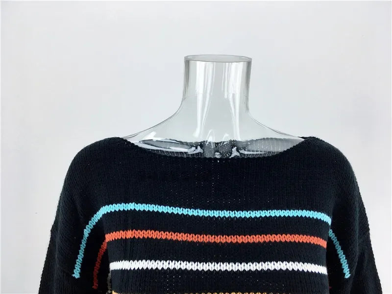 Pullover Sweaters - Chic Multicolor Striped Knit Pullover