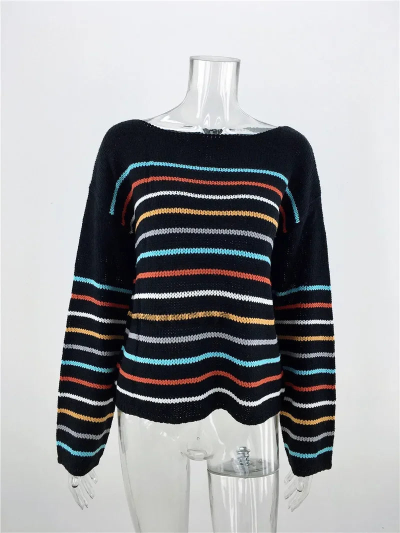 Pullover Sweaters - Chic Multicolor Striped Knit Pullover