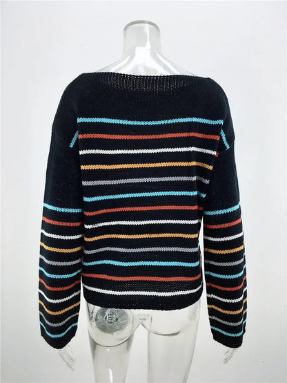 Pullover Sweaters - Chic Multicolor Striped Knit Pullover