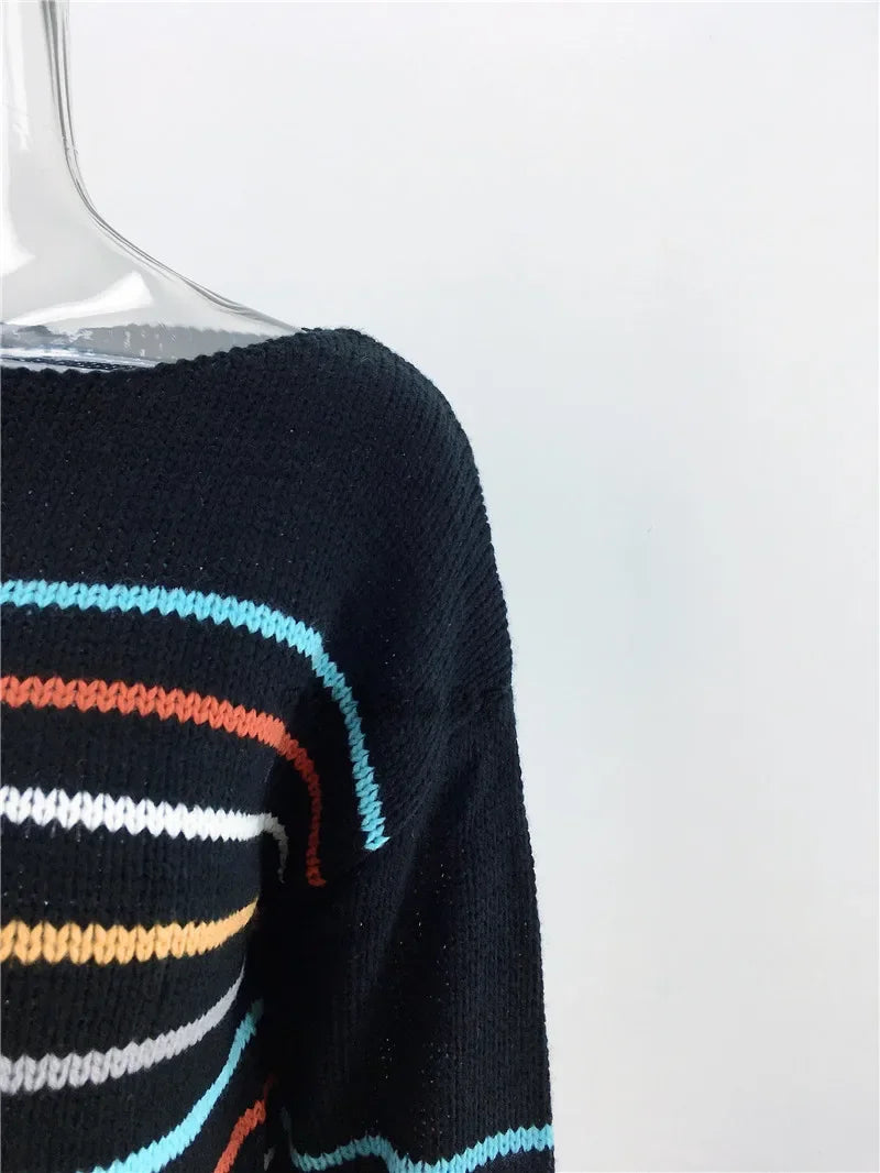 Pullover Sweaters - Chic Multicolor Striped Knit Pullover