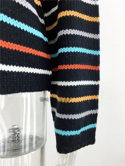 Pullover Sweaters - Chic Multicolor Striped Knit Pullover