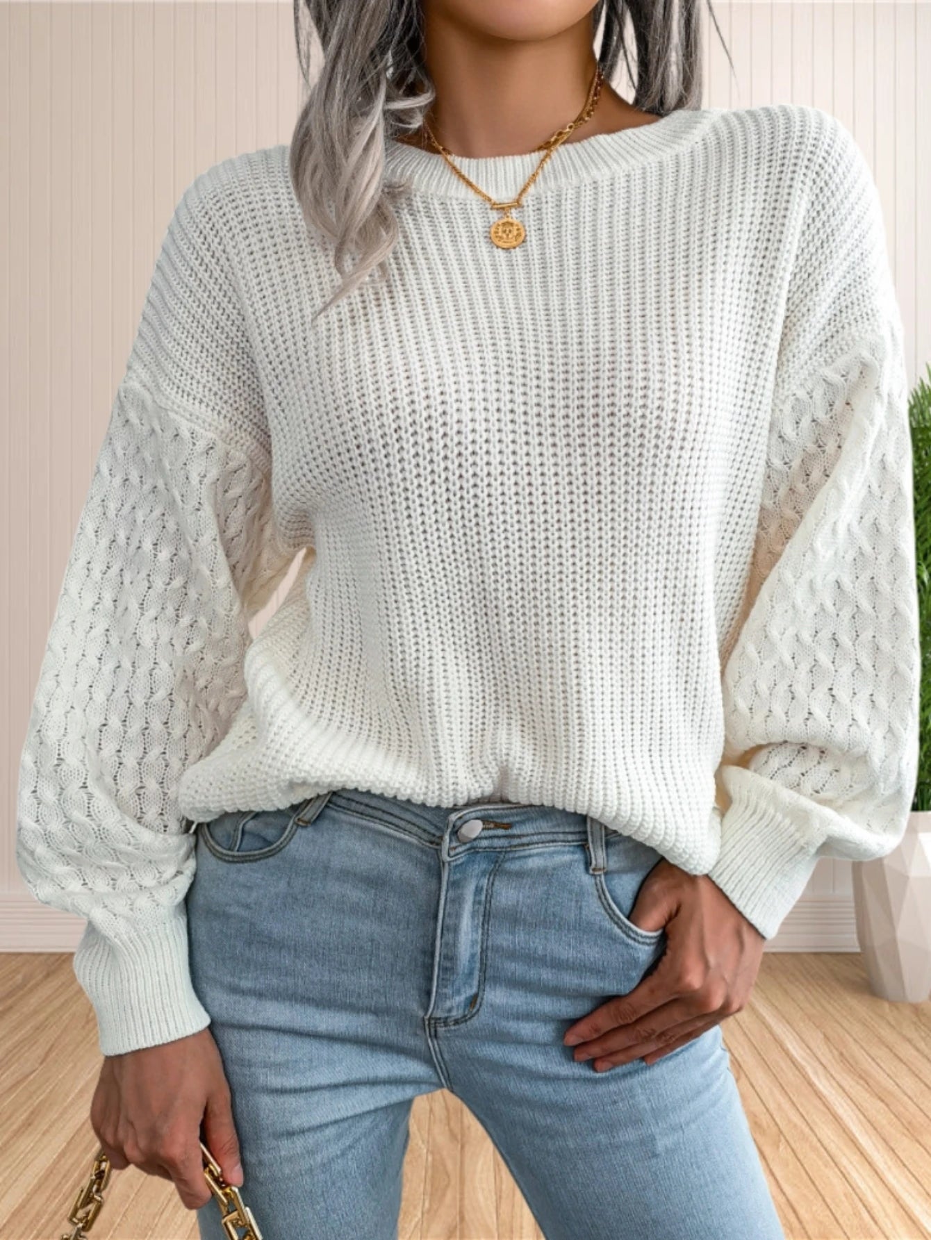 Pullover Sweaters - Chic Textured Crew Neck Sweater