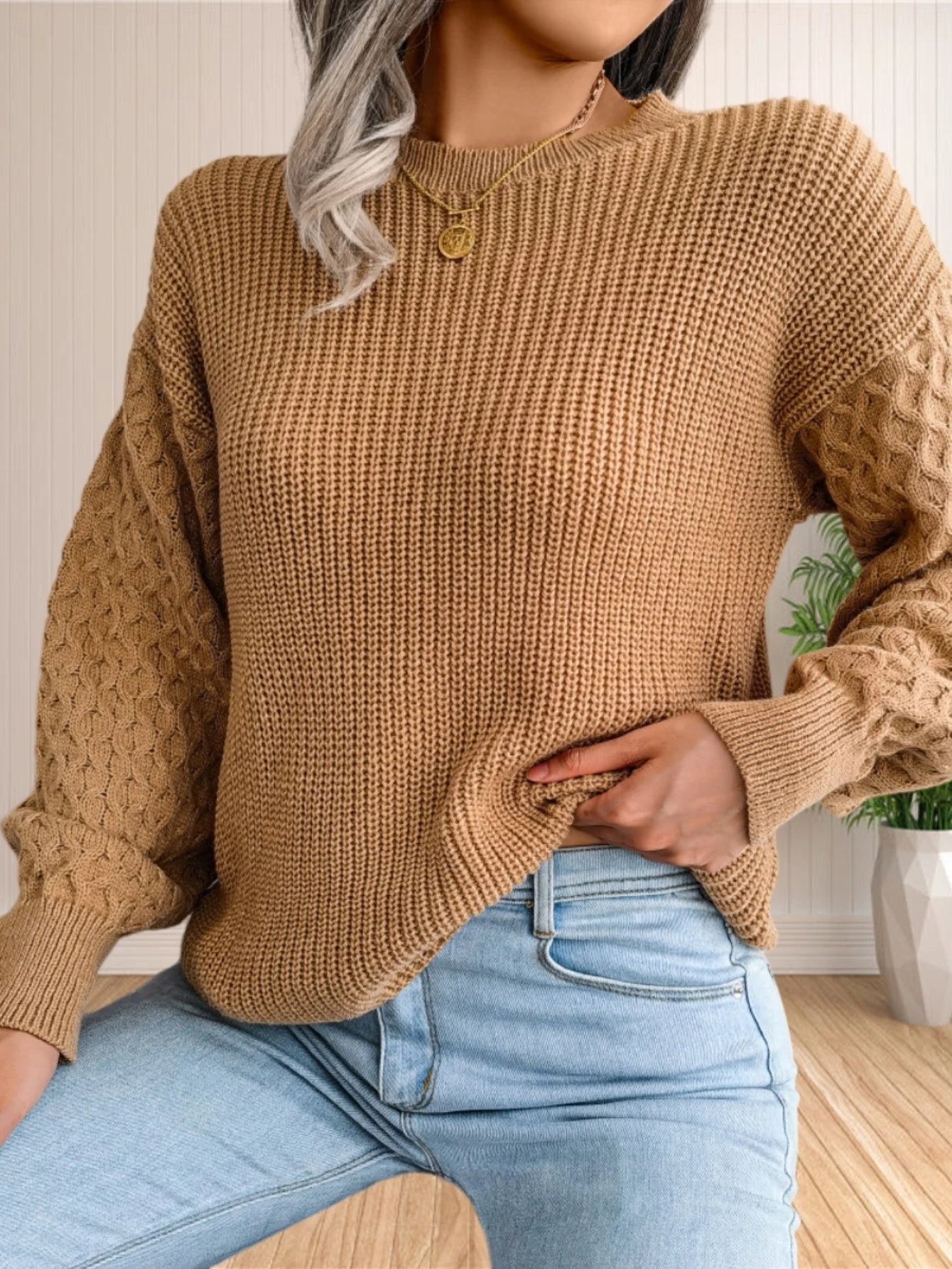 Pullover Sweaters - Chic Textured Crew Neck Sweater