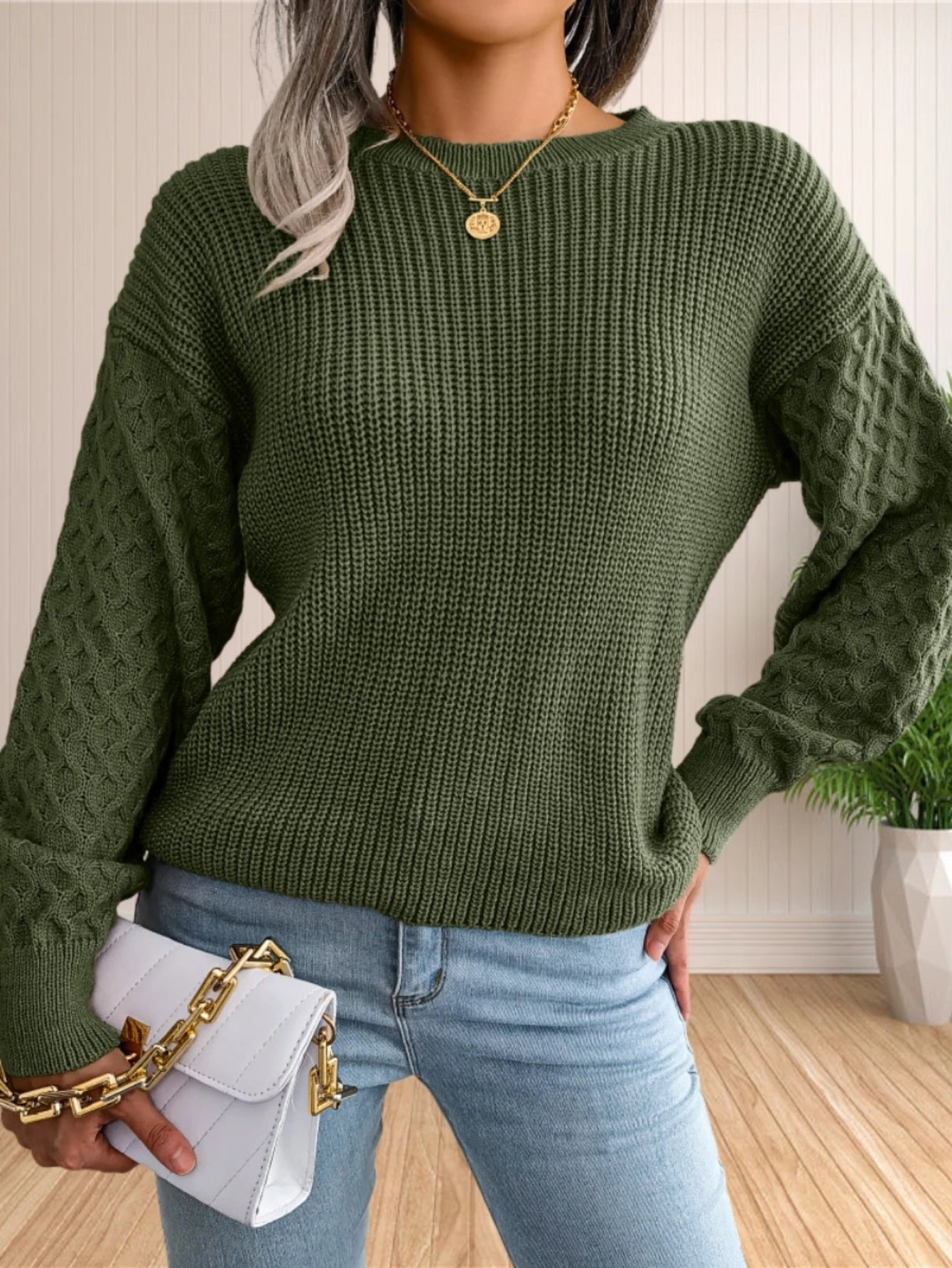 Pullover Sweaters - Chic Textured Crew Neck Sweater