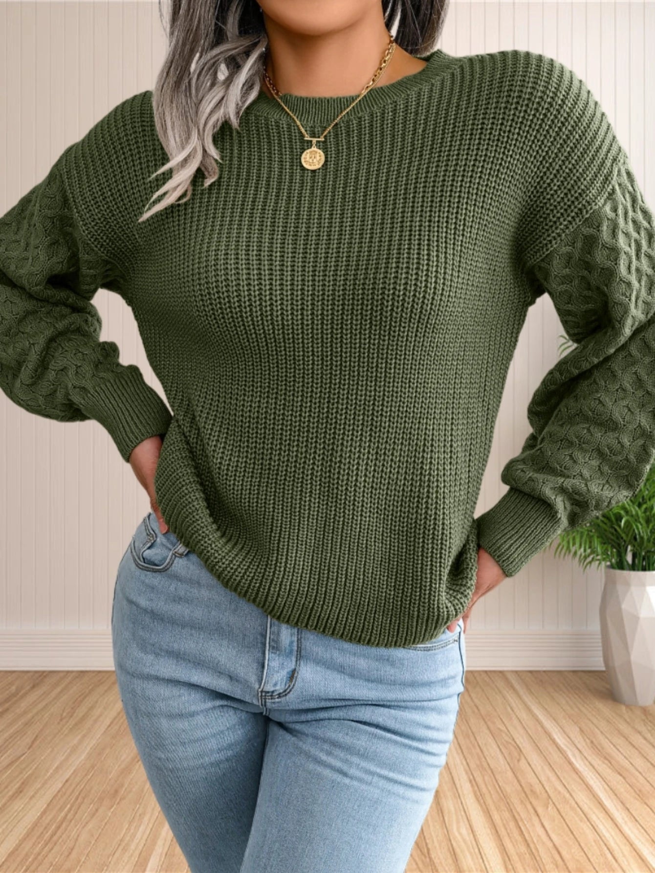 Pullover Sweaters - Chic Textured Crew Neck Sweater