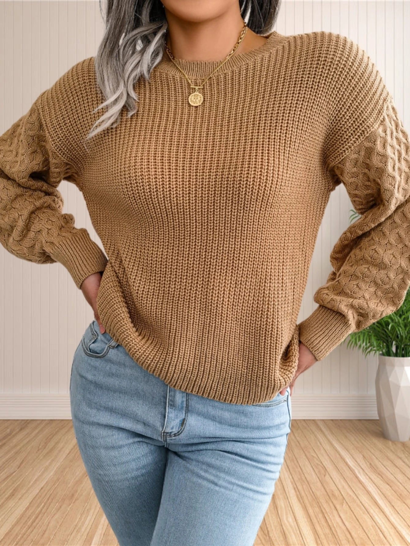 Pullover Sweaters - Chic Textured Crew Neck Sweater