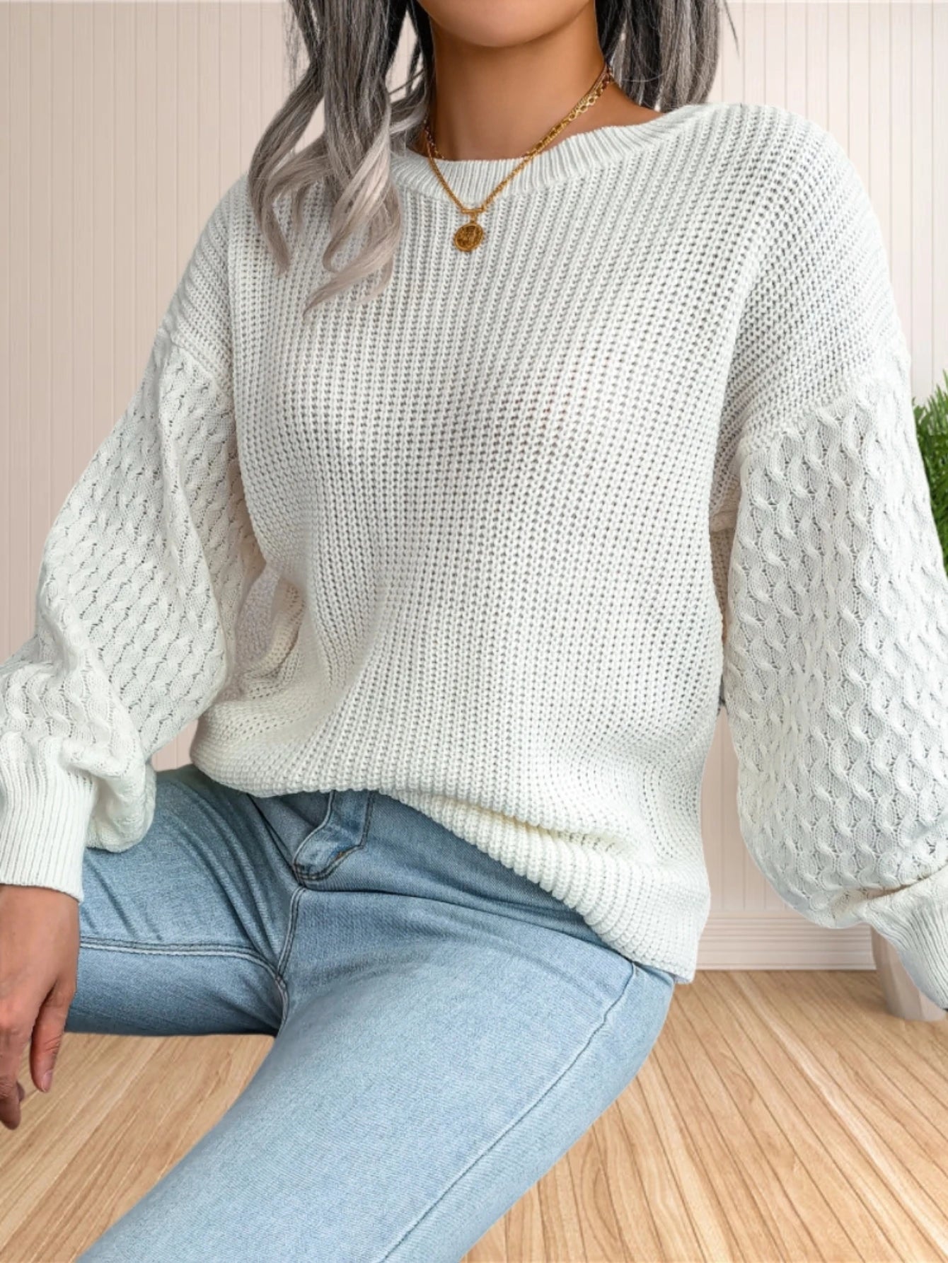 Pullover Sweaters - Chic Textured Crew Neck Sweater