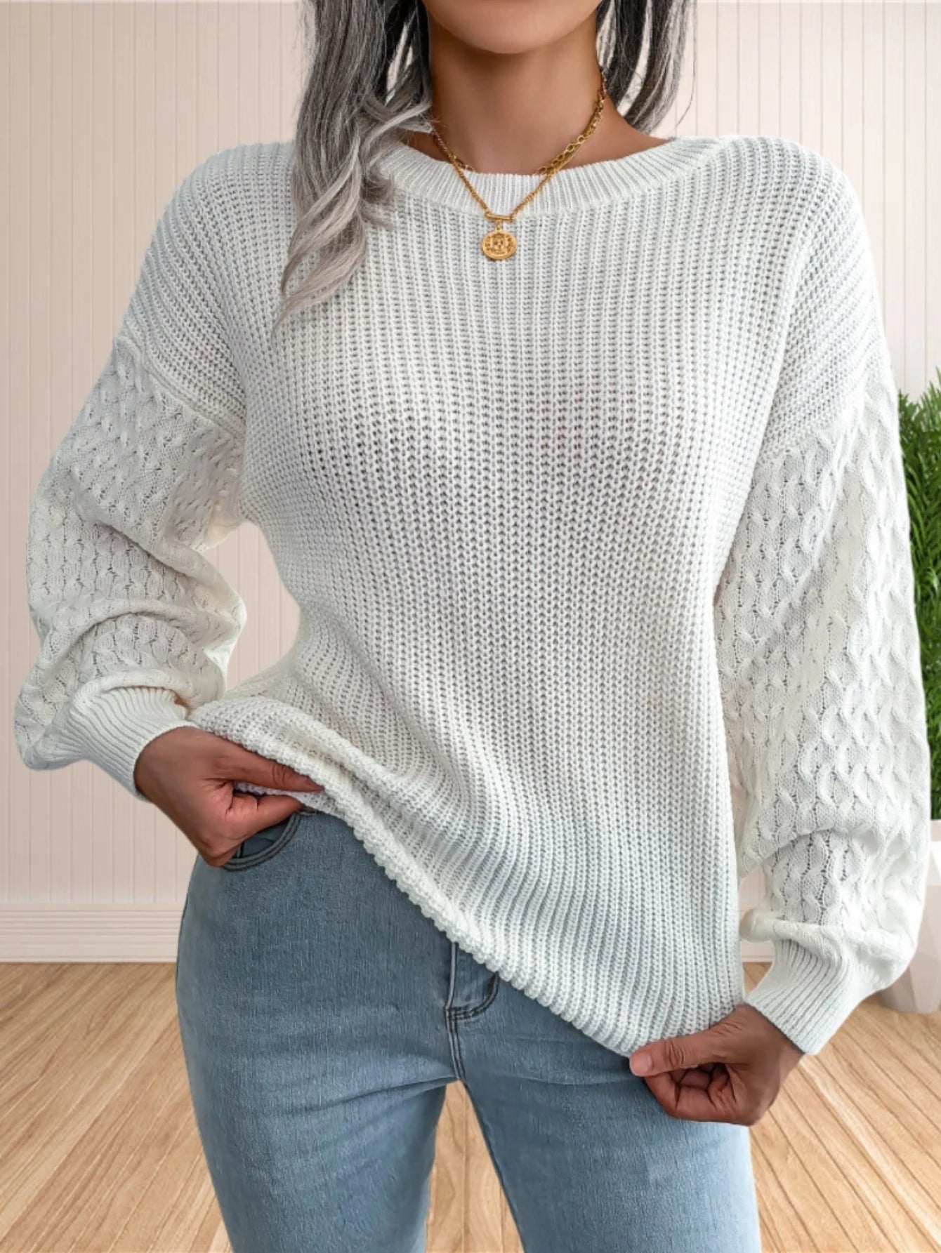 Pullover Sweaters - Chic Textured Crew Neck Sweater