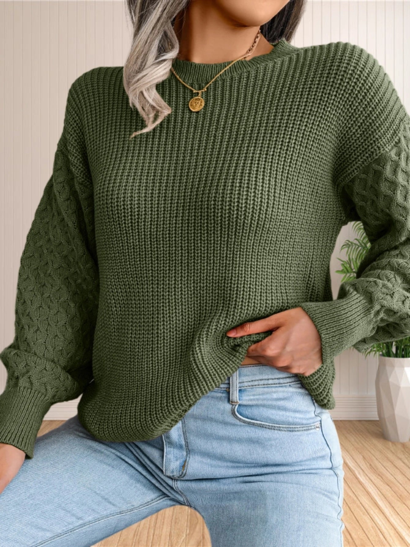 Pullover Sweaters - Chic Textured Crew Neck Sweater