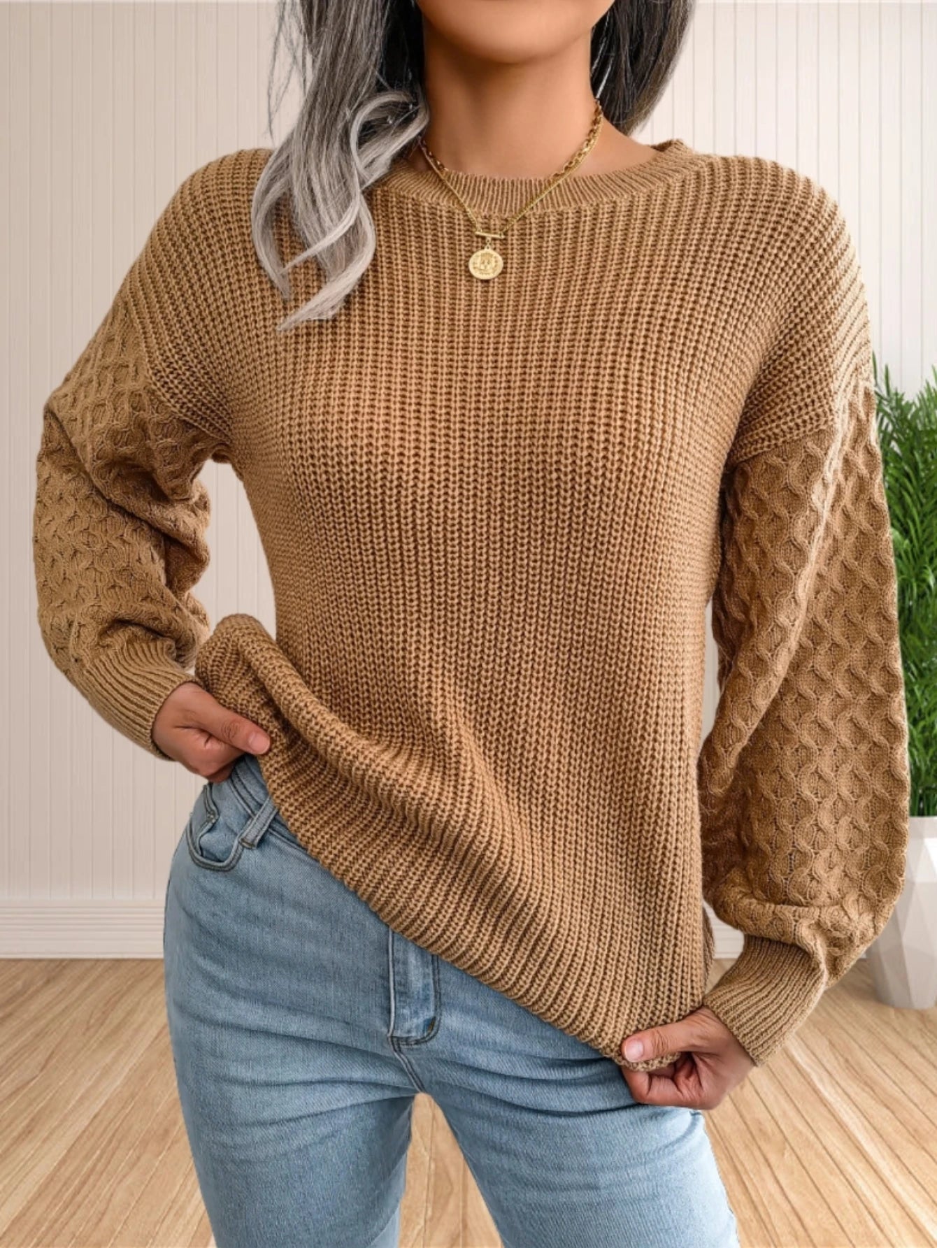 Pullover Sweaters - Chic Textured Crew Neck Sweater