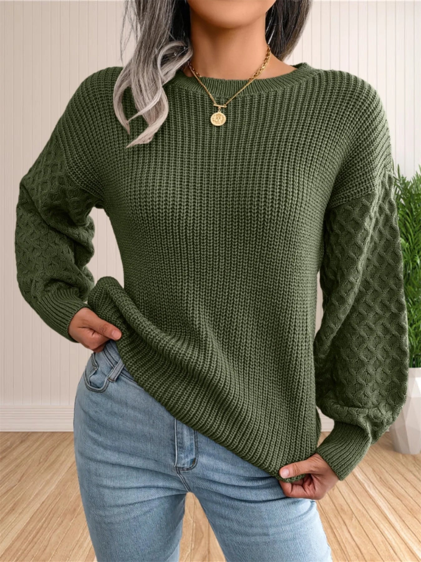 Pullover Sweaters - Chic Textured Crew Neck Sweater