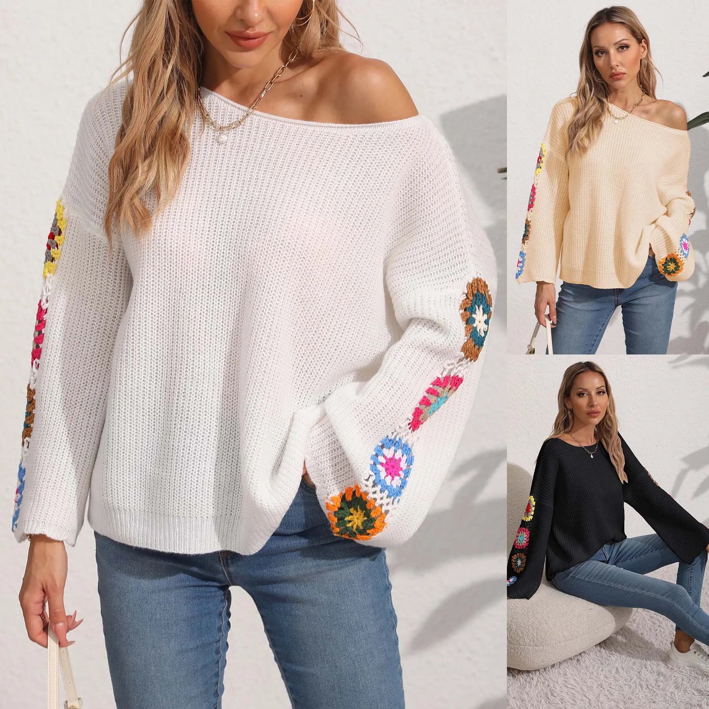 Pullover Sweaters - Folk Embroidered Cozy Pullover