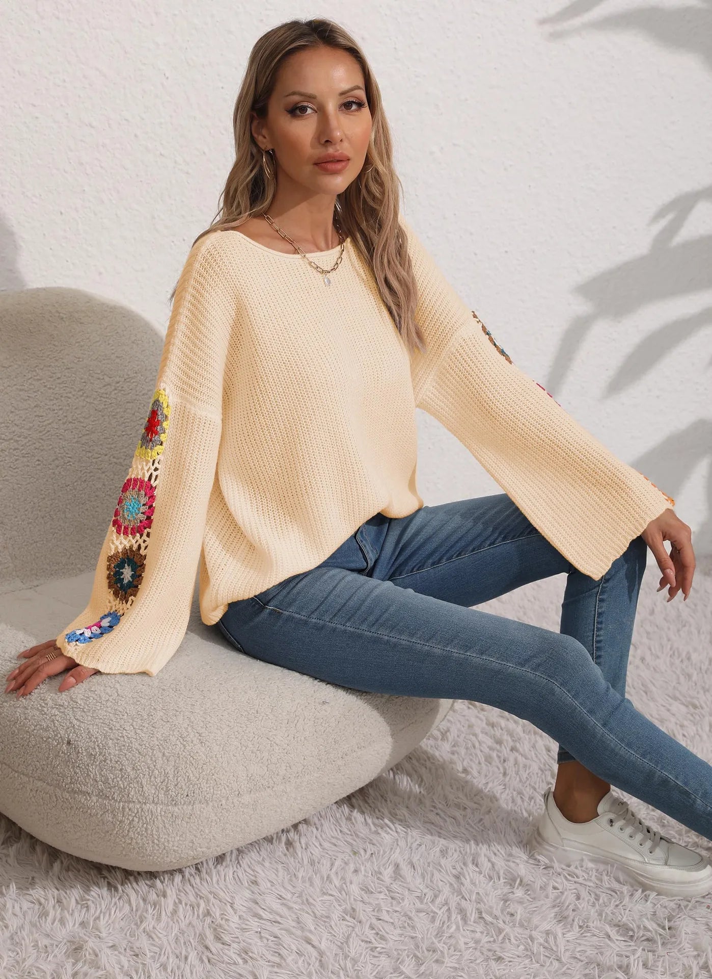 Pullover Sweaters - Folk Embroidered Cozy Pullover