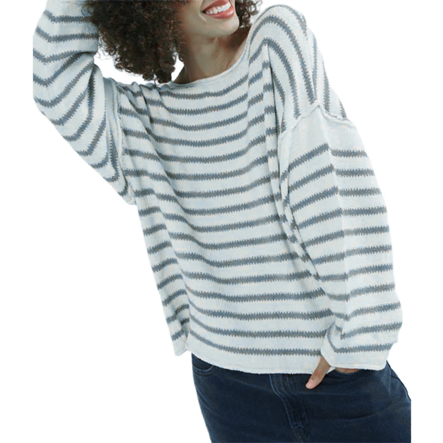 Pullover Sweaters - Oversized Striped Drop Shoulder Jumpers Tops