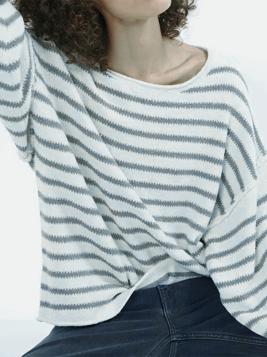 Pullover Sweaters - Oversized Striped Drop Shoulder Jumpers Tops