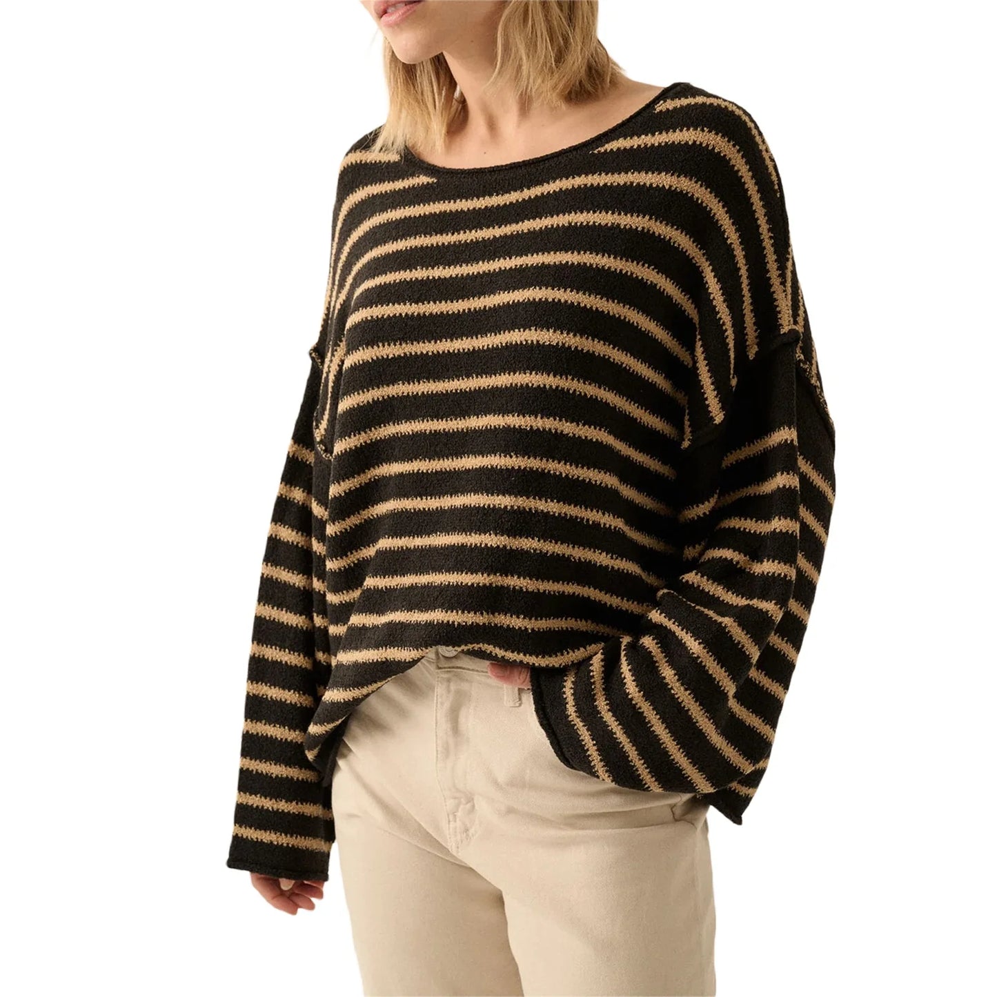 Pullover Sweaters - Oversized Striped Drop Shoulder Jumpers Tops