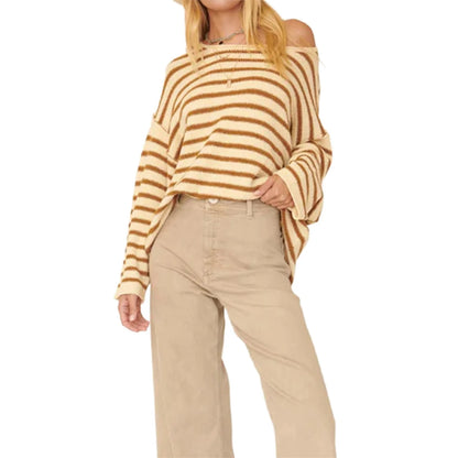 Pullover Sweaters - Oversized Striped Drop Shoulder Jumpers Tops