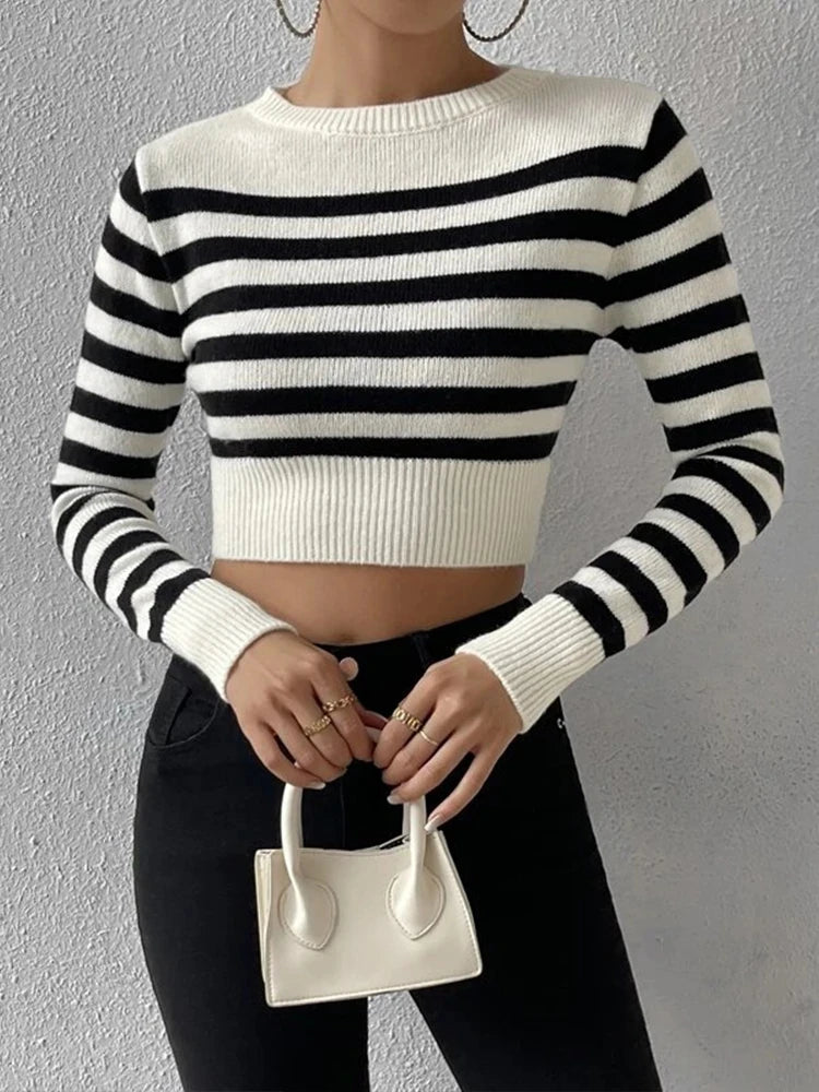 Pullover Sweaters - Sailor Striped Basic Crop Sweaters – Slim Fit