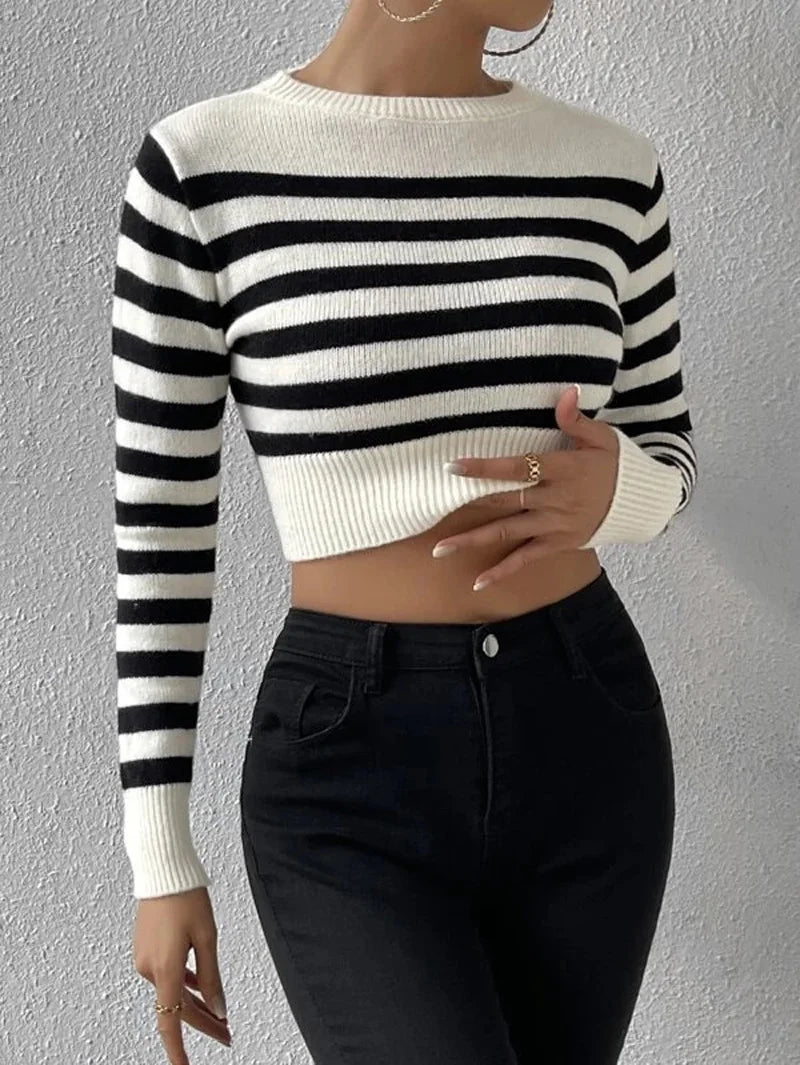 Pullover Sweaters - Sailor Striped Basic Crop Sweaters – Slim Fit