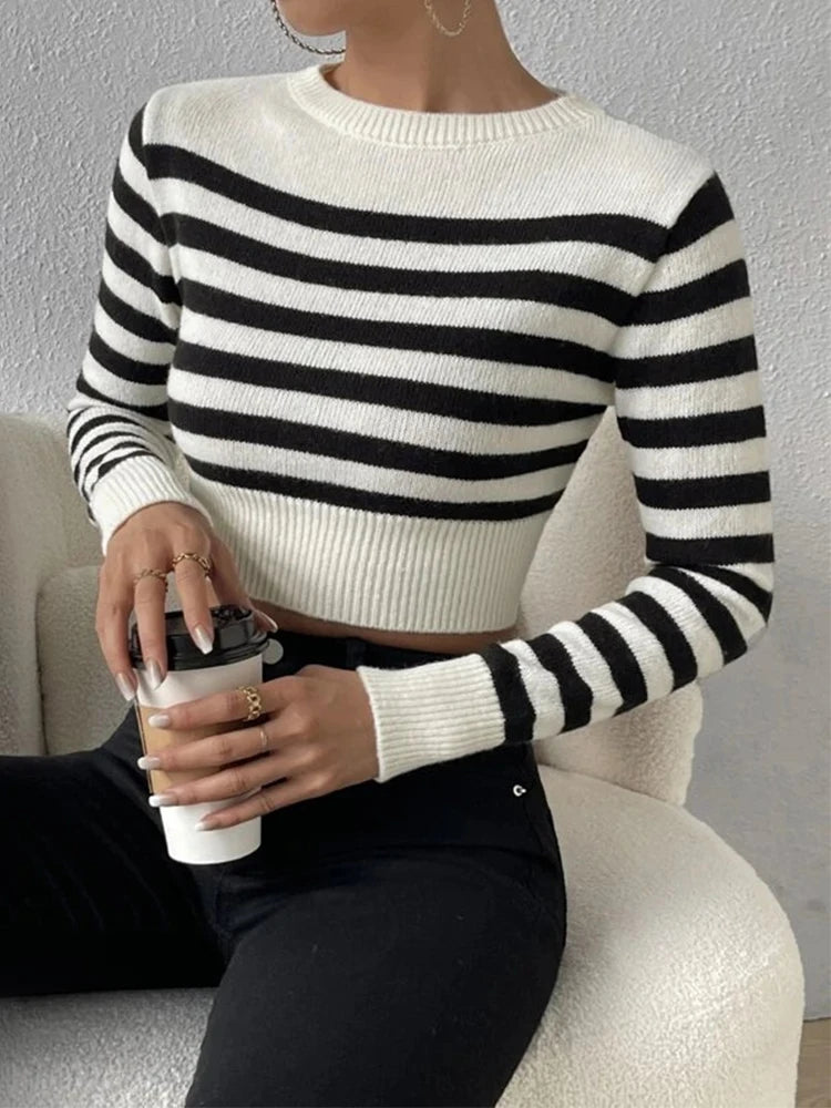 Pullover Sweaters - Sailor Striped Basic Crop Sweaters – Slim Fit